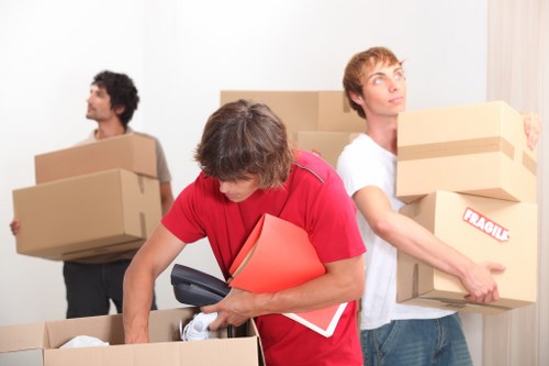 Packed boxes and furniture ready for transport in Bounds Green