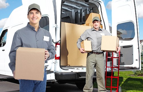 Packed office and labelled items ready for a Bounds Green business move