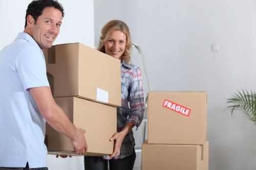 Furniture and boxes arranged in a newly moved-into home in Bounds Green